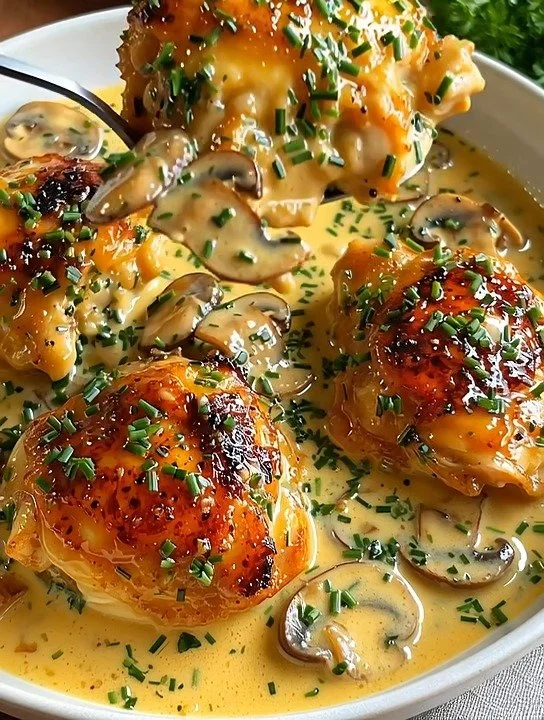 Irisches Hähnchen in Whiskey-Sahnesauce auf einem Teller serviert