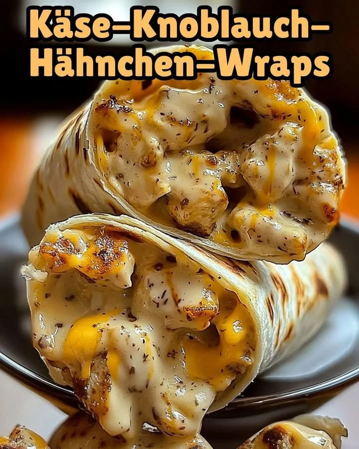 Käse-Knoblauch-Hähnchen-Wraps auf einem Teller serviert