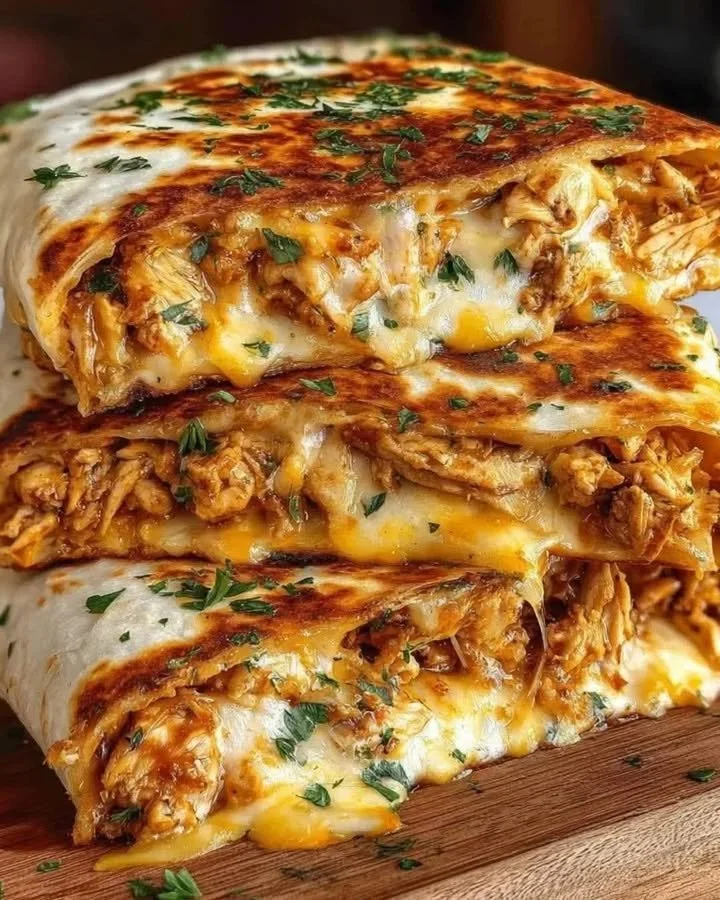 Käse-Knoblauch-Hühnchen-Wraps auf einem Teller serviert