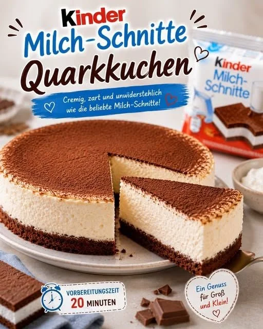 Kinder Milch-Schnitte Quarkkuchen auf einem Teller serviert