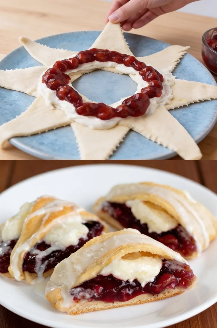 Kirsch-Kranz mit frischen Kirschen und Zuckerglasur auf einem Teller.