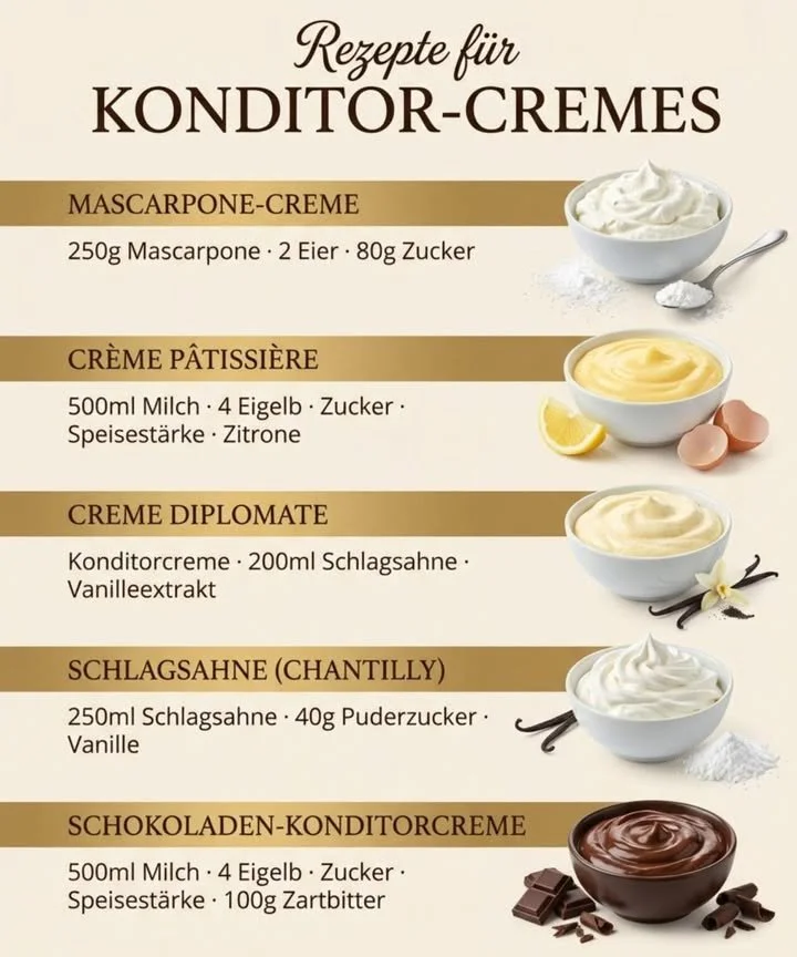 Klassische Konditor-Cremes für köstliche Torten und Desserts