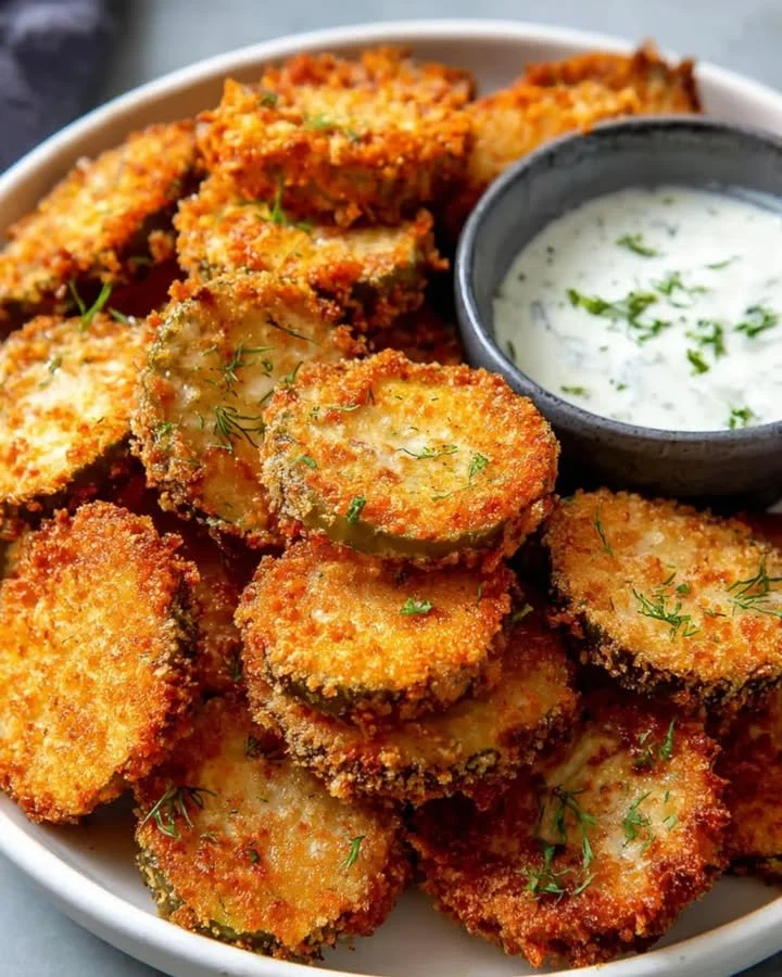 Krosse Dill-Gurkenscheiben aus dem Airfryer, paniert mit Panko und Kräutern