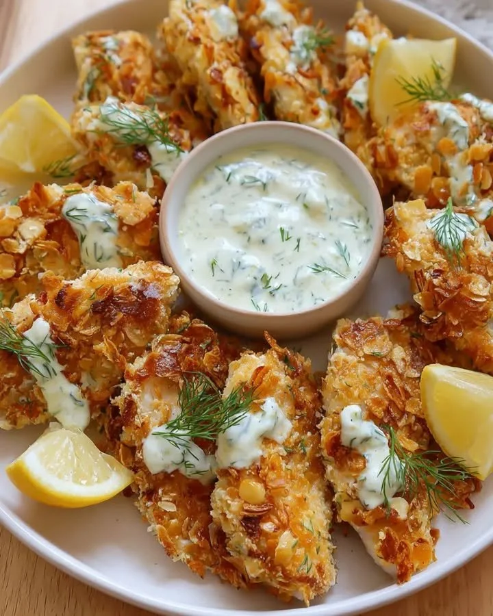 Knuspriger Tilapia mit Kartoffelchips-Kruste und Zitronen-Knoblauch-Aioli serviert