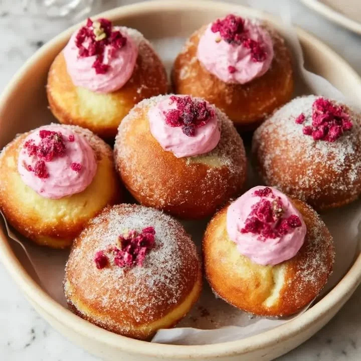 Luftige Brioche-Krapfen gefüllt mit Himbeer-Cheesecake