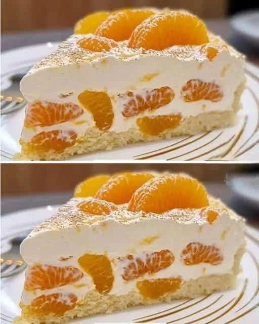 Mandarinen-Schmand-Pudding-Torte mit frischen Mandarinen und Sahne