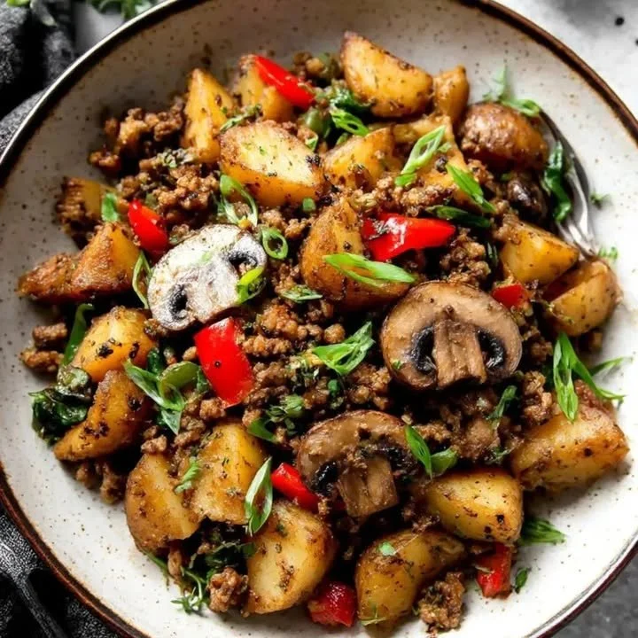 Mediterranes Ground Beef Gemüse Skillet mit buntem Gemüse und Gewürzen