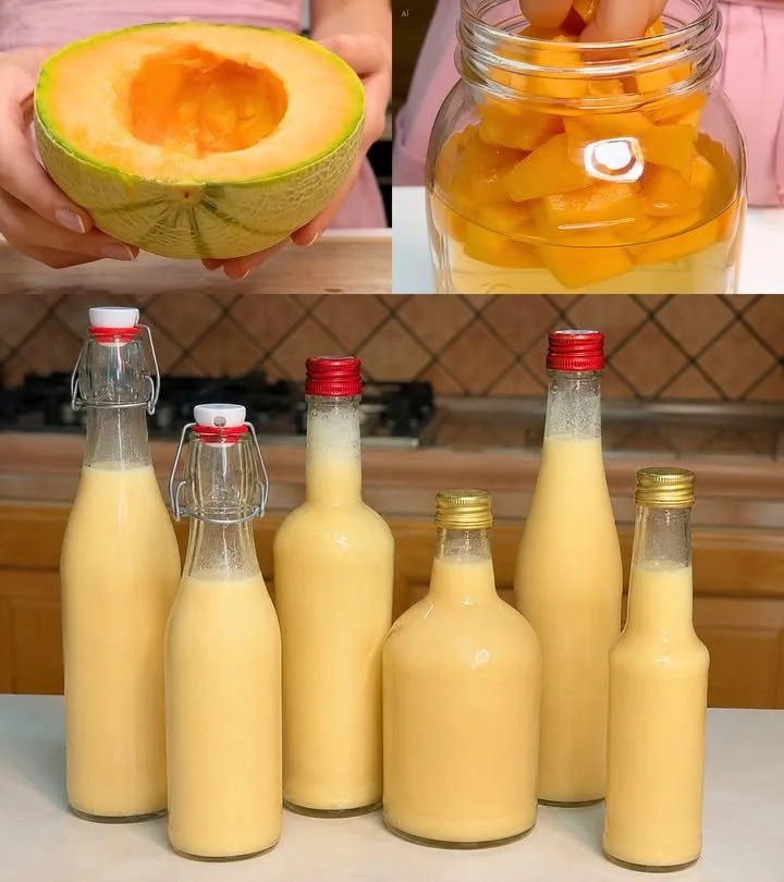 Erfrischender Melonen-Drink in einem Glas mit Melonenscheiben