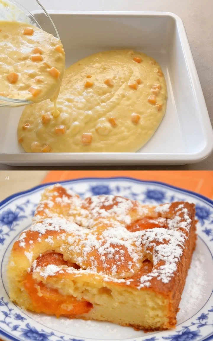 Saftiger Melonen-Joghurt-Kuchen auf einem Dessertteller