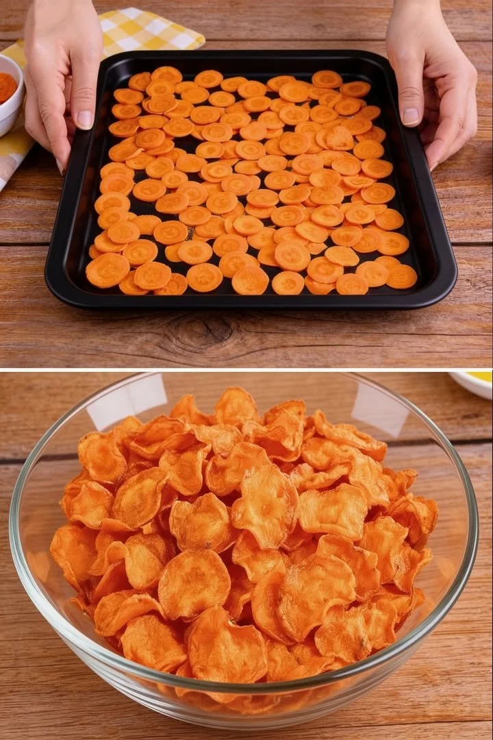 Köstliche Ofen-Karottenchips aus frischen Karotten, gesund und knusprig.