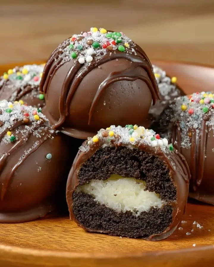 Oreo-Käsekuchen-Pralinen auf einem Teller, perfekt zum Naschen.