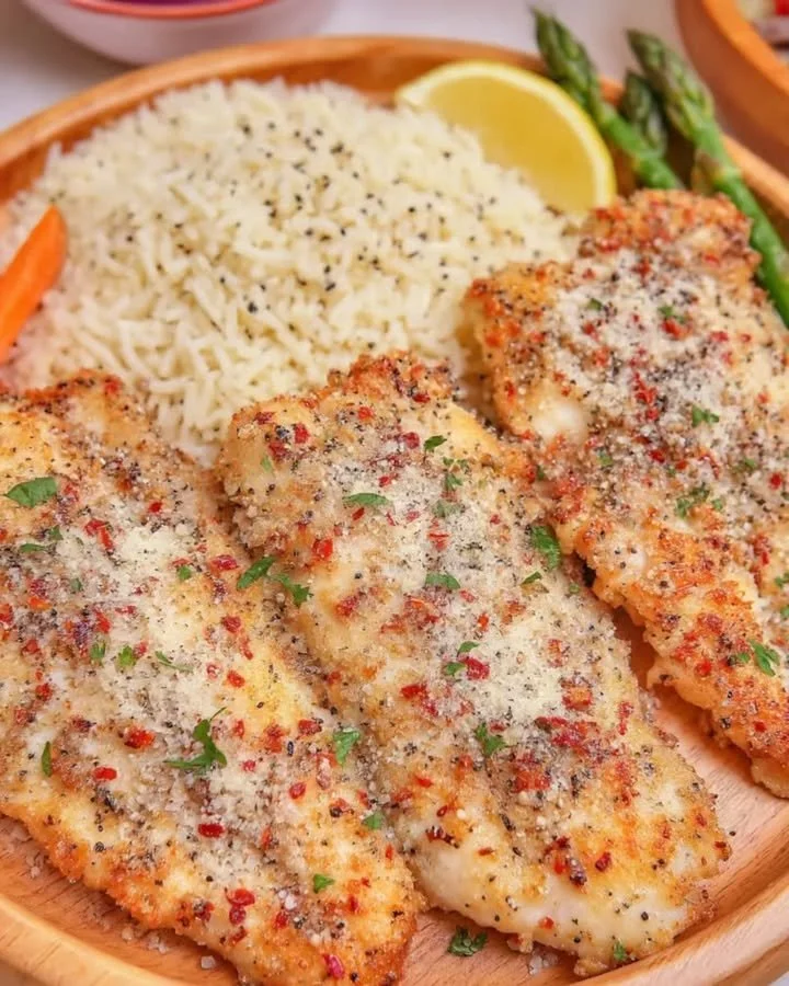 Parmesan-Tilapia mit italienischen Kräutern serviert auf einem Teller