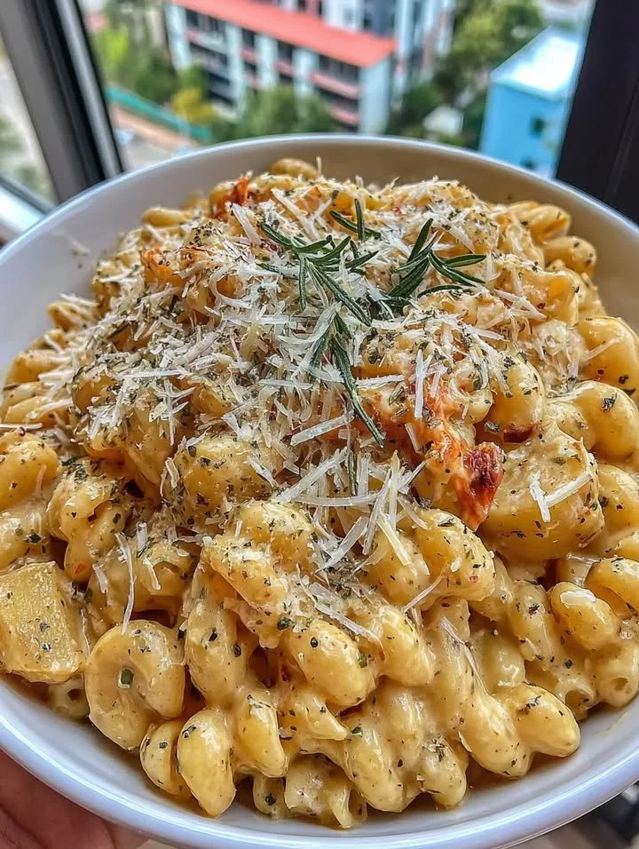 Schüssel Pasta mit Kartoffeln, ein schmackhaftes und einfaches Rezept.