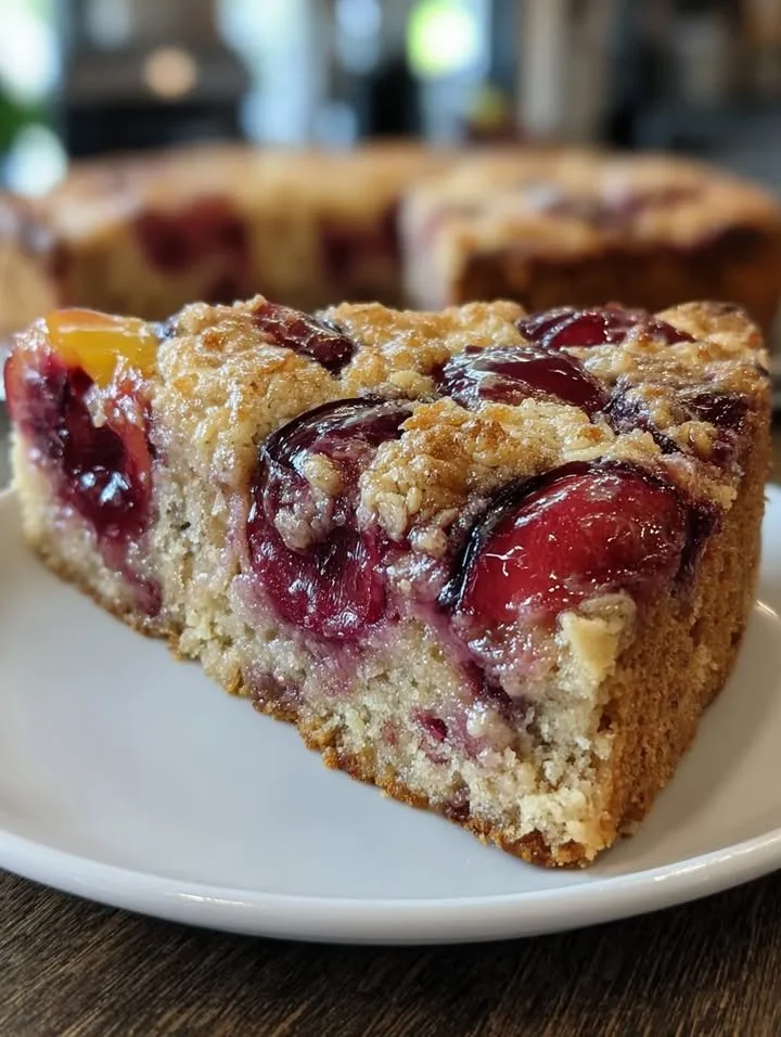 Saftiger Pflaumenkuchen mit frischen Pflaumen, perfekt für den Kaffeetisch.