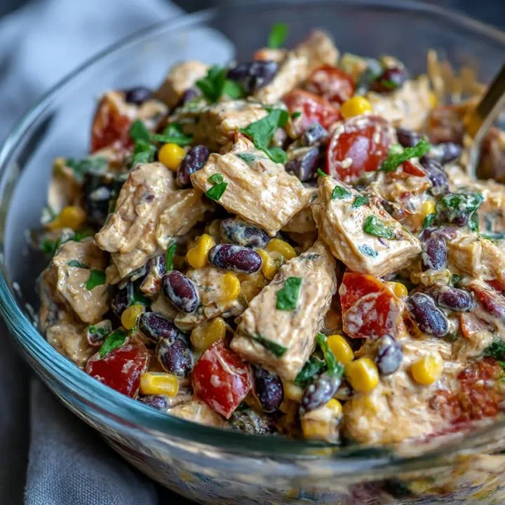 Pikant-würziger Southwest Hühnchensalat mit frischem Gemüse und Gewürzen