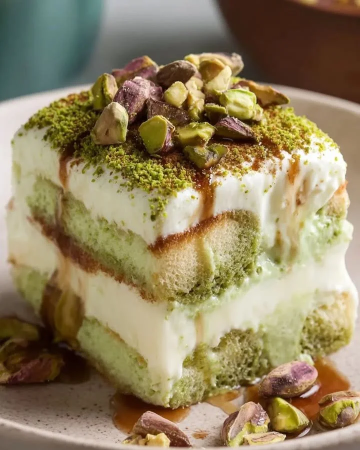 Delikates Pistaziencreme Tiramisu in einer eleganten Präsentation