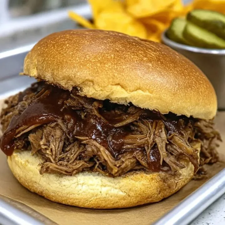 Pulled Beef BBQ Sandwich mit zartem Rindfleisch und leckerer BBQ-Sauce