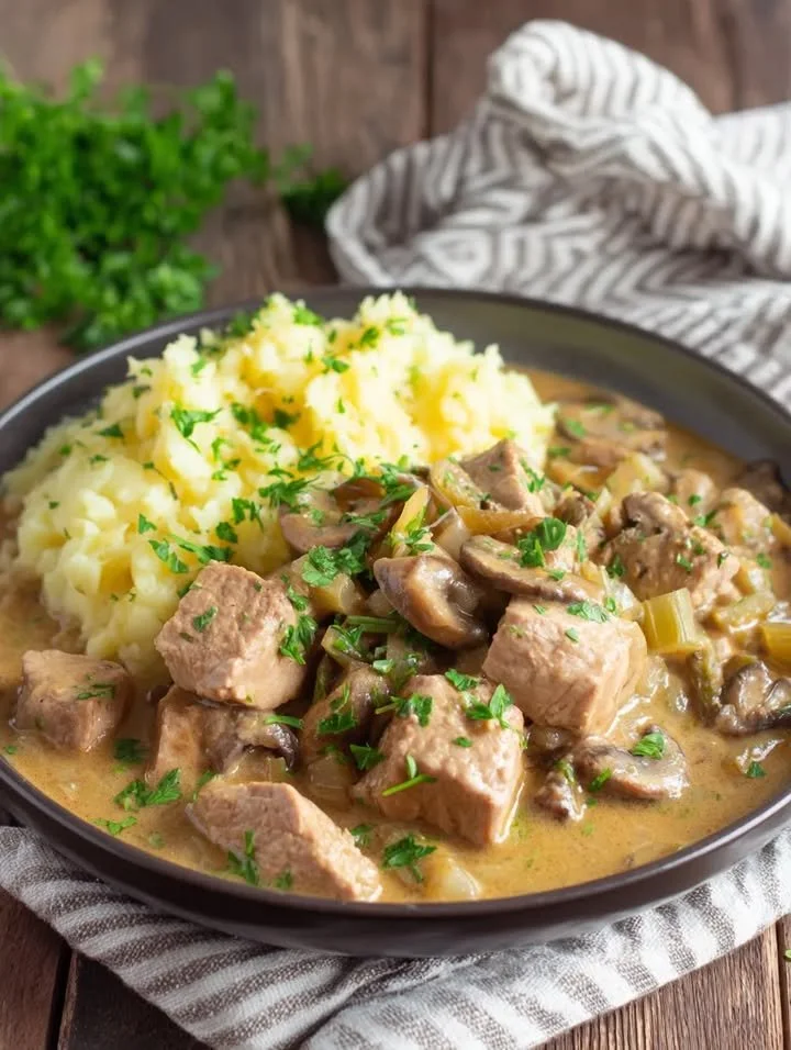 Leckeres Putengulasch Gericht in einer Schüssel