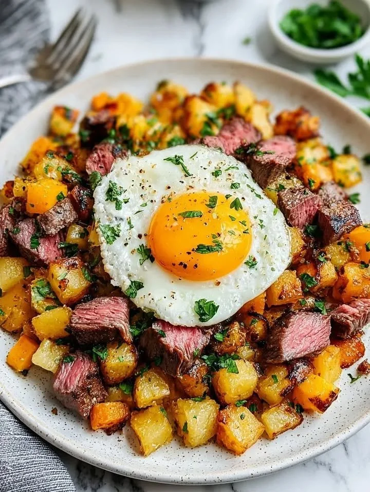 Leckeres Prime Rib Hash aus übriggebliebener Prime Rib.