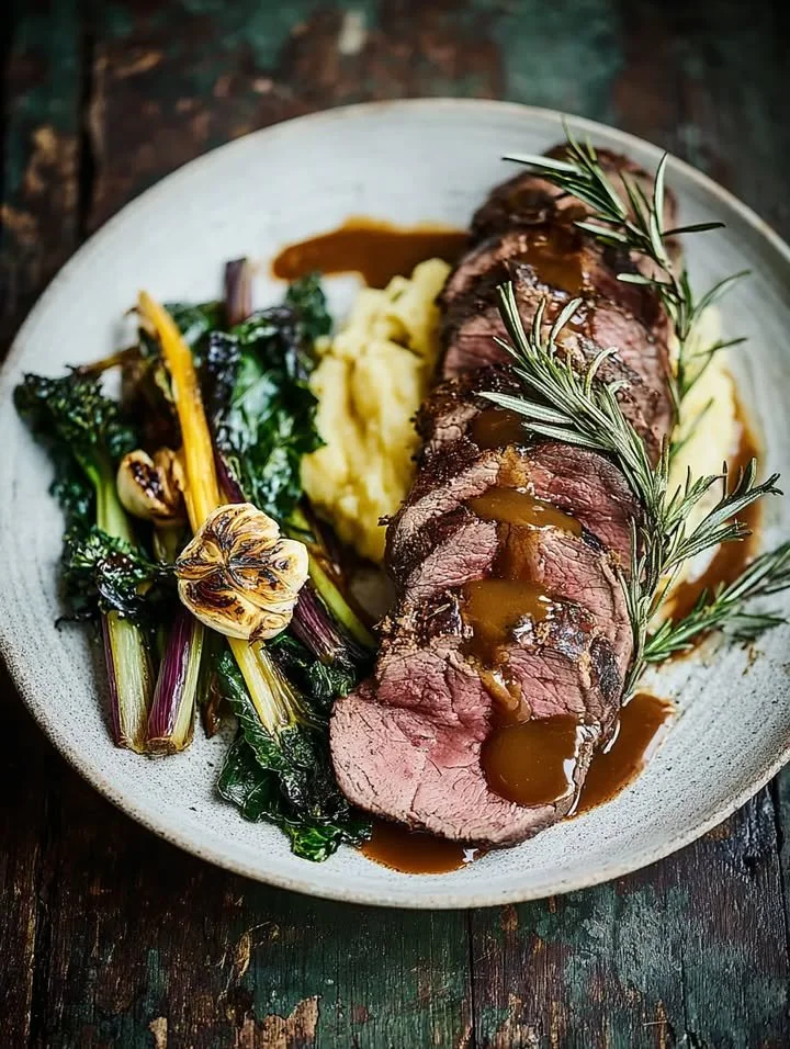 Rinderfilet mit Porcini und Prosciutto auf dem Teller garniert