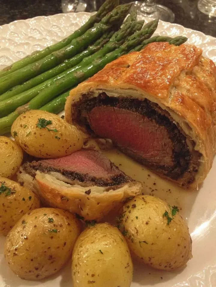 Zartes Rinderfilet Wellington in appetitlicher Präsentation auf einem Teller