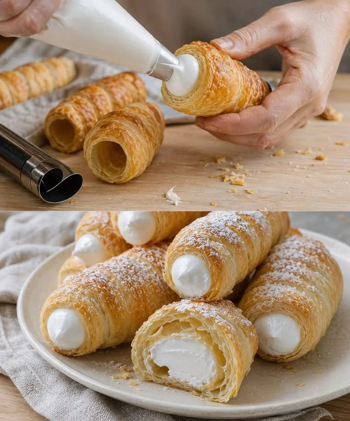Schaumrollen mit italienischer Eischneefüllung auf einem Teller