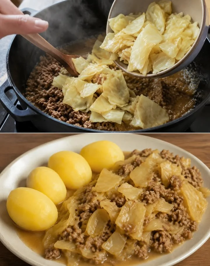 Eine köstliche Portion Schmorkohl auf einem Teller, serviert mit Beilagen.