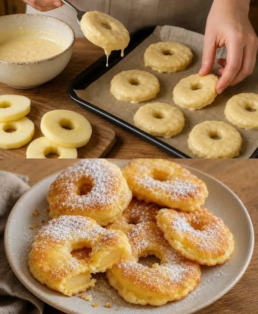 Köstliche gebackene Apfelringe aus frischen Äpfeln, ideal für Snacks und Desserts.