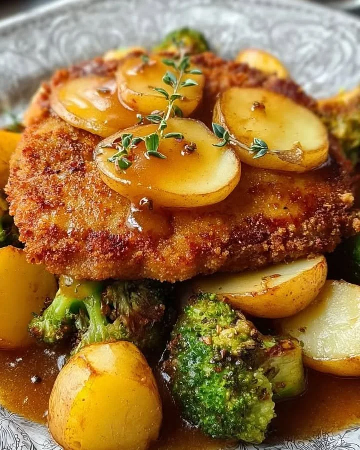 Schnitzel mit zartem Rosenkohl auf einem Teller serviert