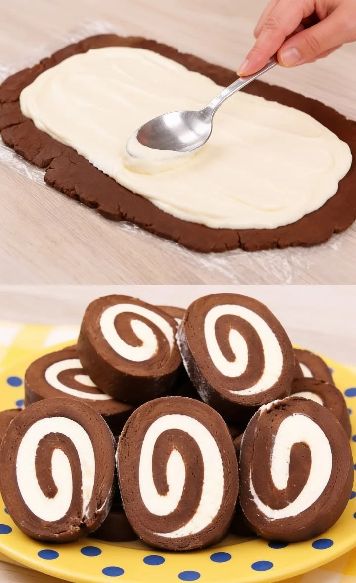 Aufnahme einer Schoko-Creme-Rolle auf einem Teller, köstlich und verführerisch.