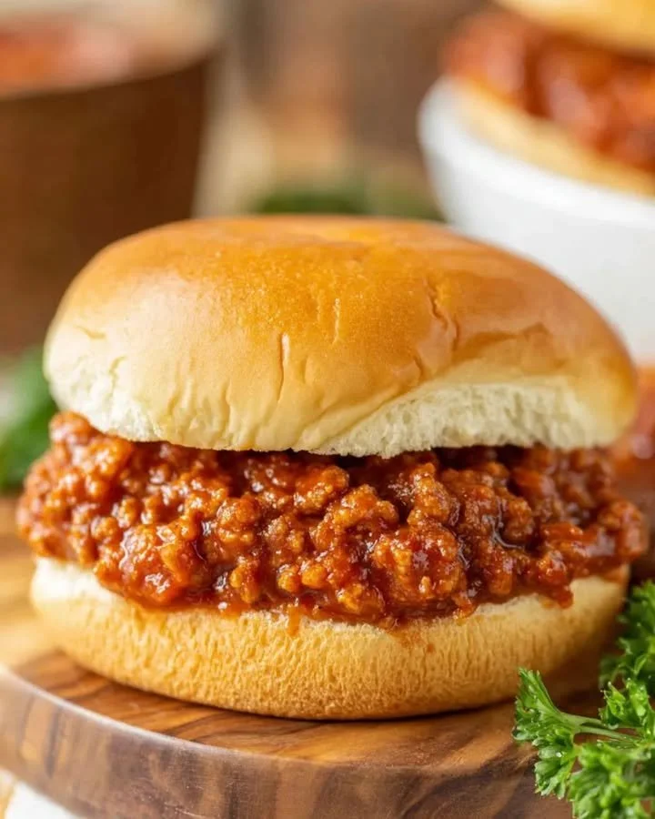 Schmackhafte Sloppy Joes auf einem Teller serviert