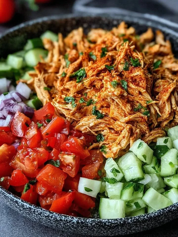 Saftiges Hähnchen-Shawarma aus dem Slow Cooker auf einem Teller serviert