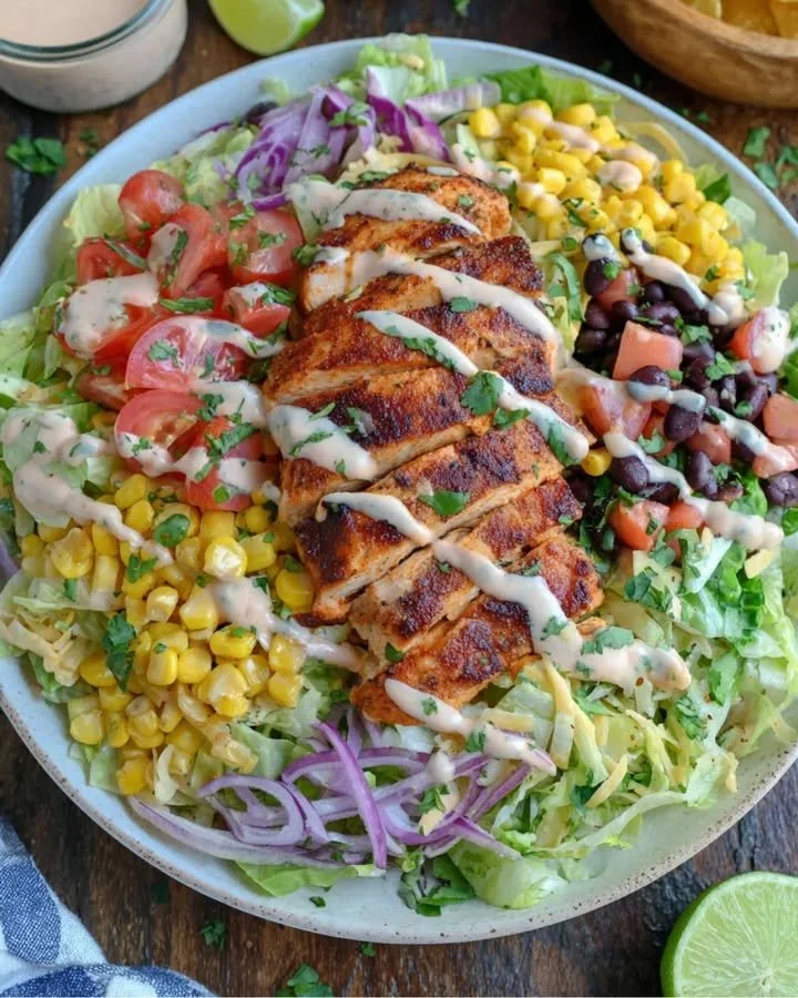 Schmackhafter Southwestern Chicken Salad mit Chipotle-Dressing auf einem Teller