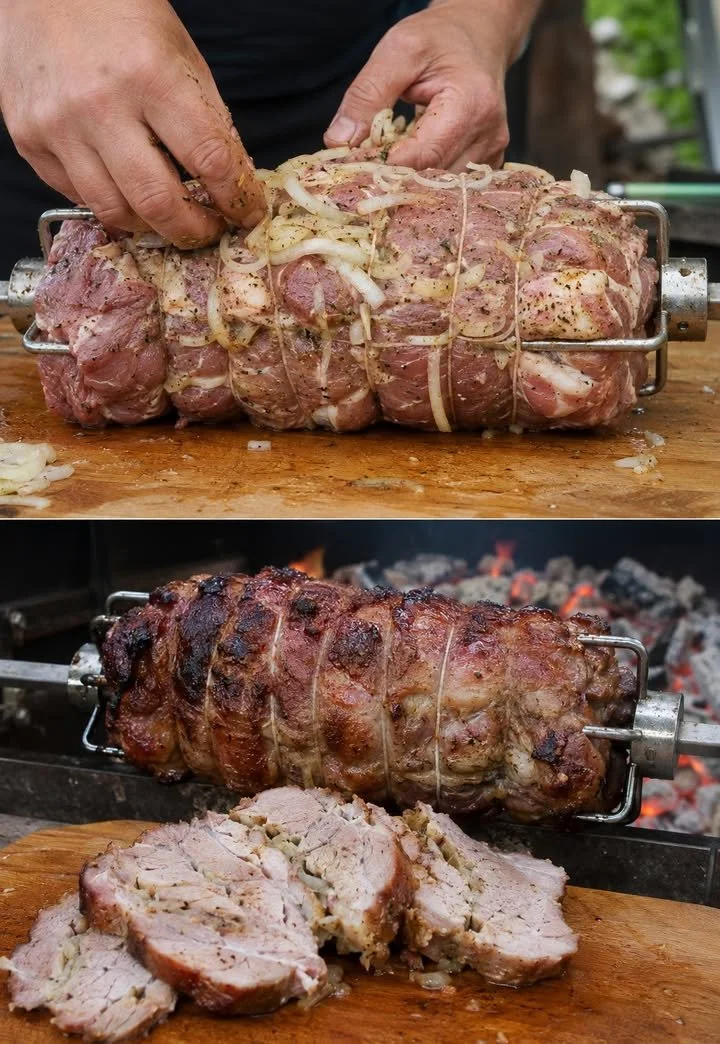 Leckerer Spießbraten aus Idar-Oberstein auf dem Grill zubereitet.