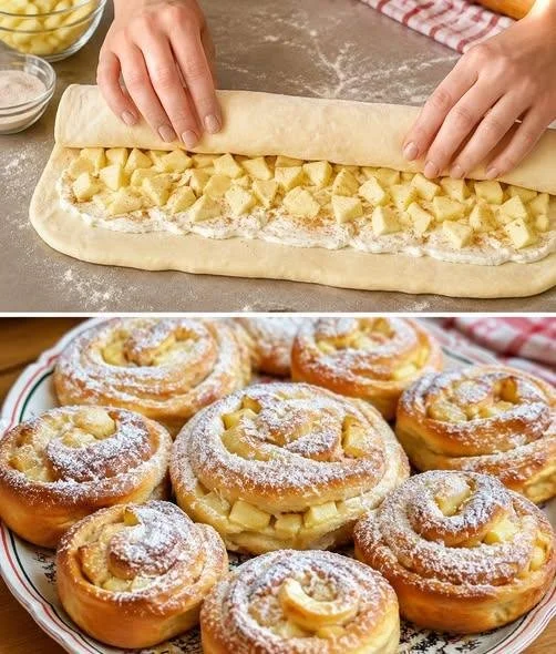 Leckere, superschnelle Apfelschnecken auf einem weißen Teller