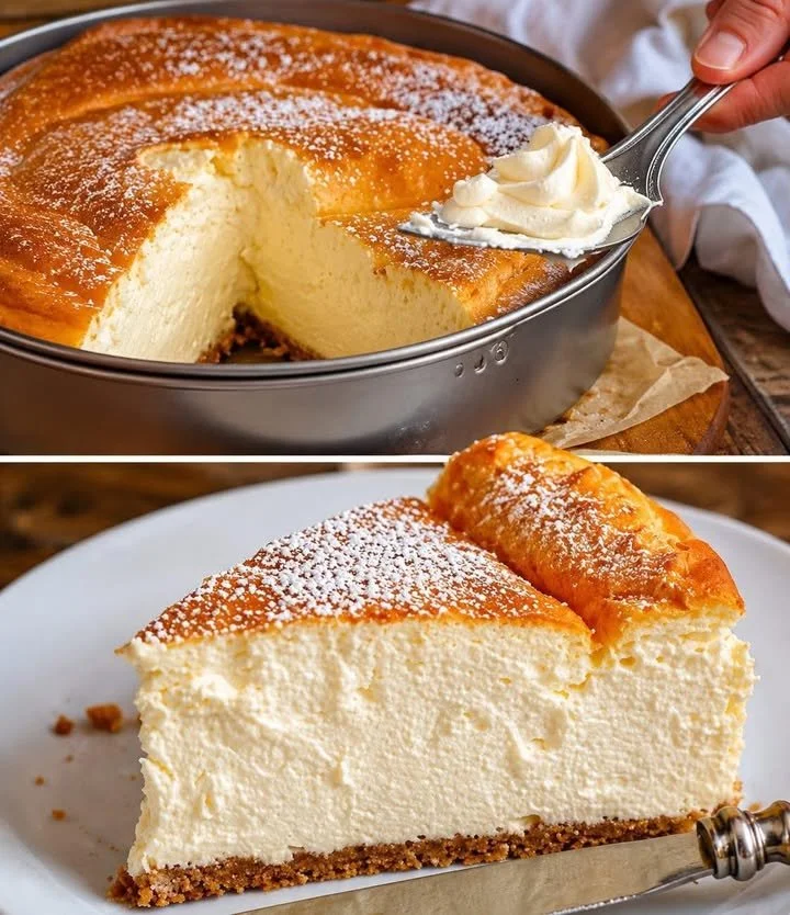 Ultracremiger Quarkkuchen mit frischen Zutaten auf einem Holzbrett.