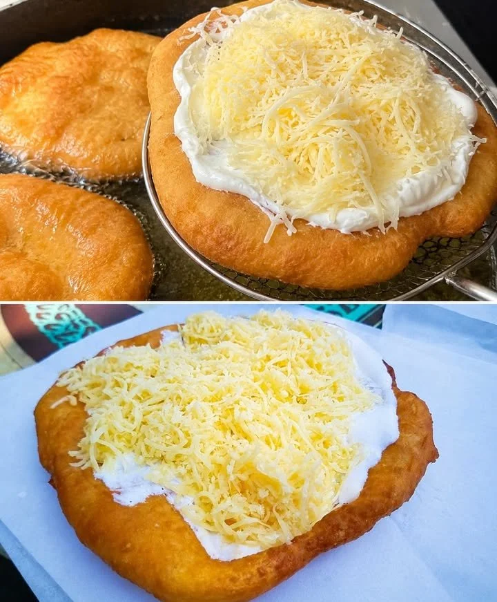 Ungarische Langosch - köstliche frittierte Teigfladen mit Toppings