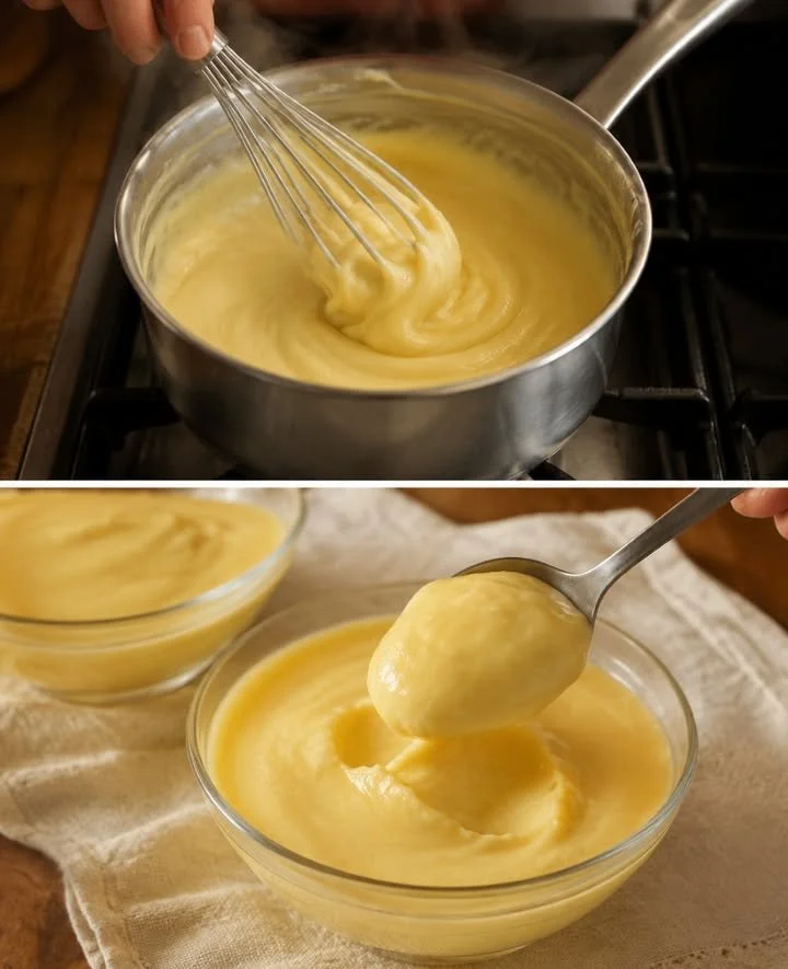 Cremiger Vanillepudding in einer Schüssel, serviert mit frischen Beeren.