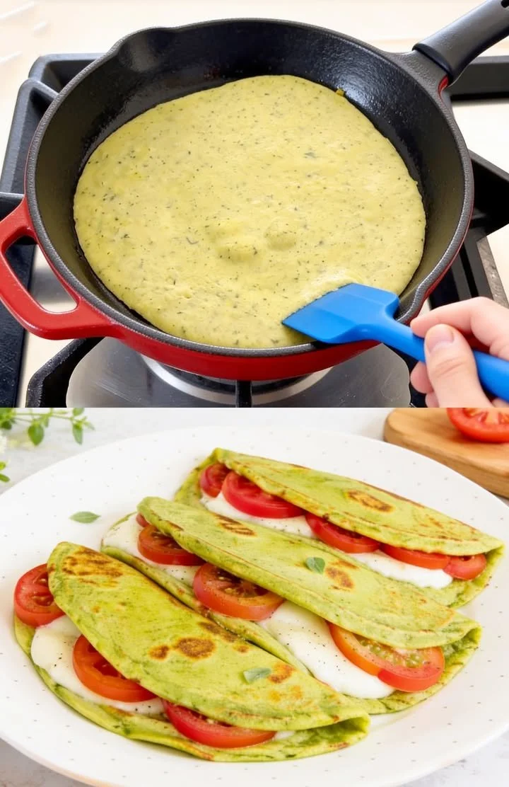 Weiche Zucchini-Fladen auf einem Teller garniert mit frischen Kräutern.