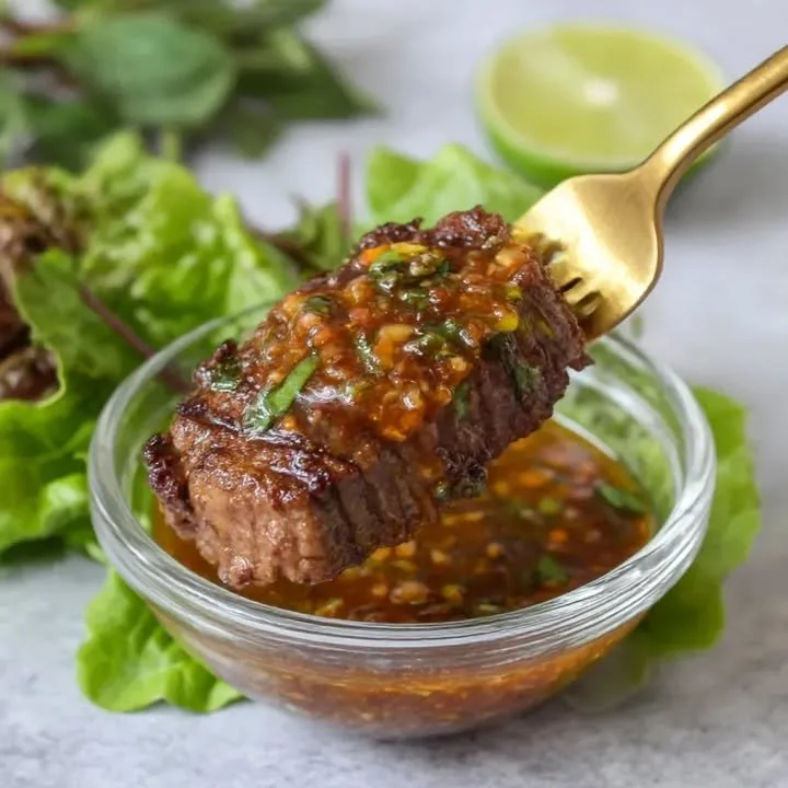 Köstliches Rindfleisch Thai Gericht im Restaurant Weinender Tiger