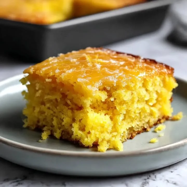 Leckerer Zitronenkuchen mit Zitrone und Puderzucker garniert