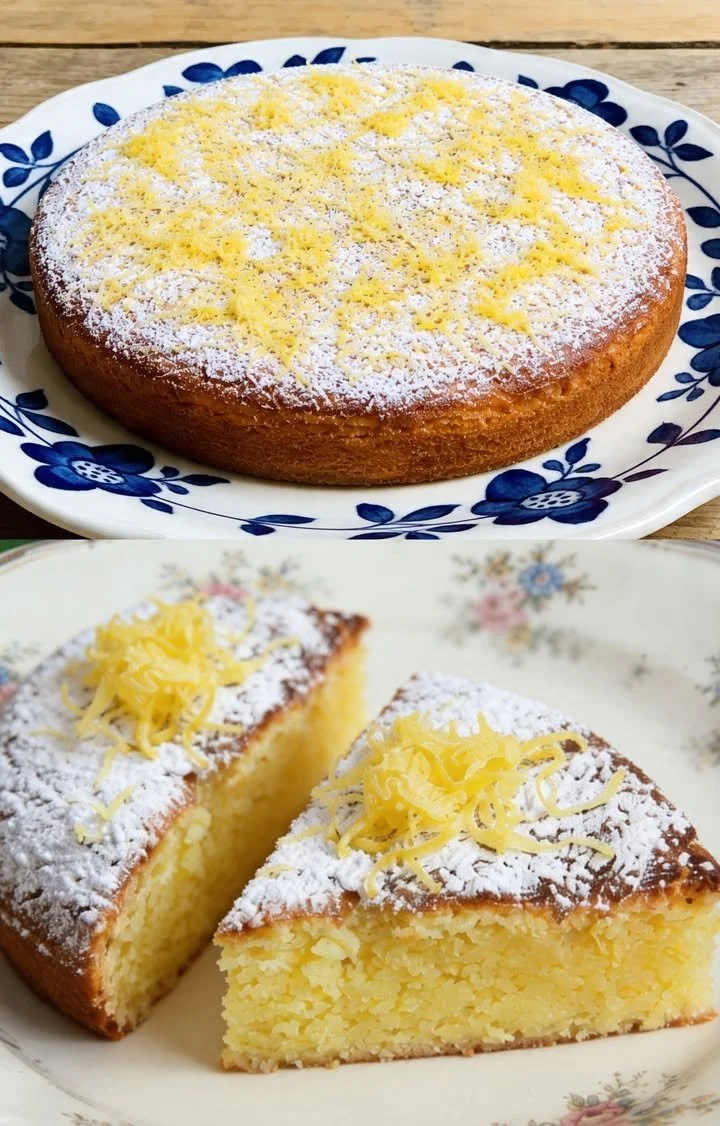 Zitronenkuchen mit weißer Schokolade, frisch gebacken und dekorativ angerichtet