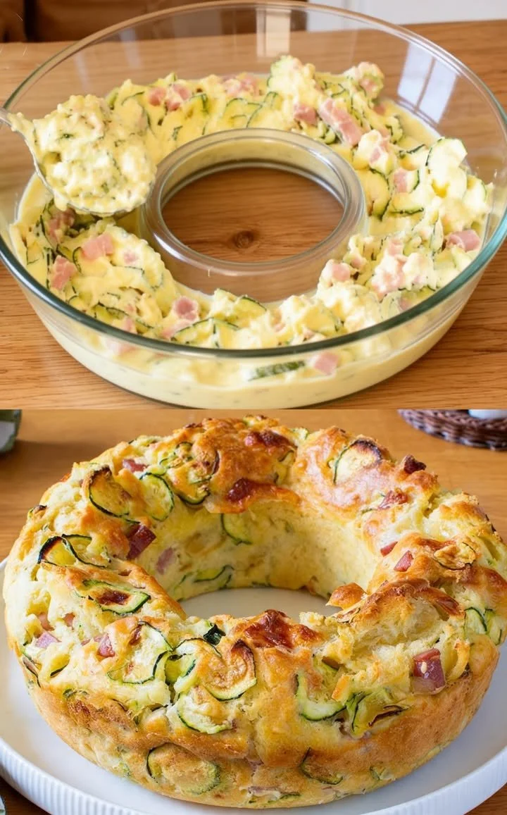 Leckerer Zucchini-Käse-Kranz auf einem Teller garniert