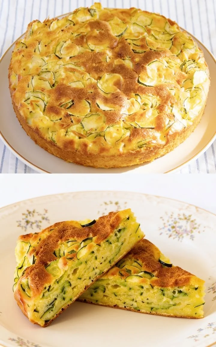 Zucchini-Käsekuchen auf einem Teller mit frischen Zutaten