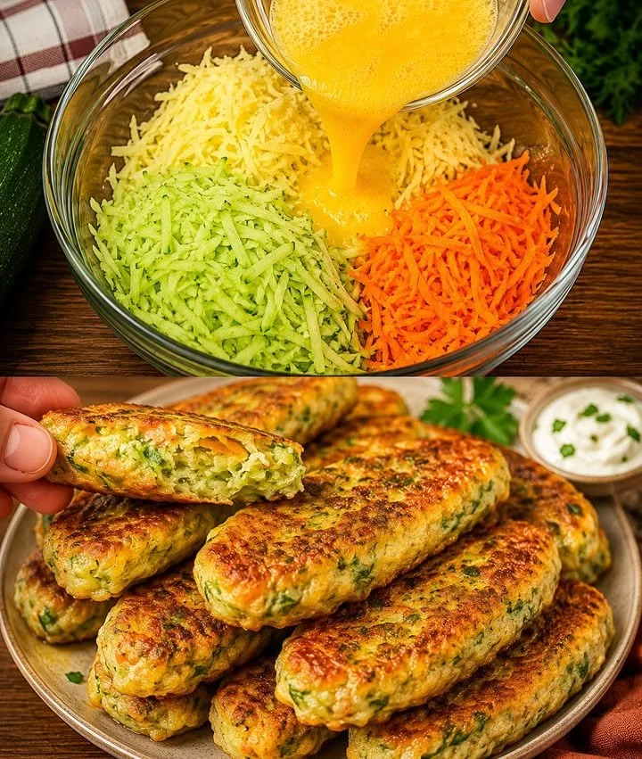 Leckere Zucchinistäbchen mit frischen Zutaten auf einem Teller serviert.