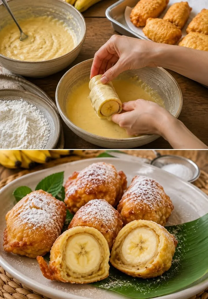 Gebackene Bananen auf chinesische Art, knusprig außen und süß innen.
