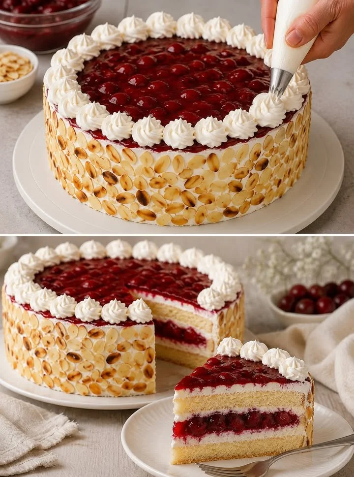 Himbeer-Quark-Sahnetorte mit luftiger Creme und frischen Himbeeren