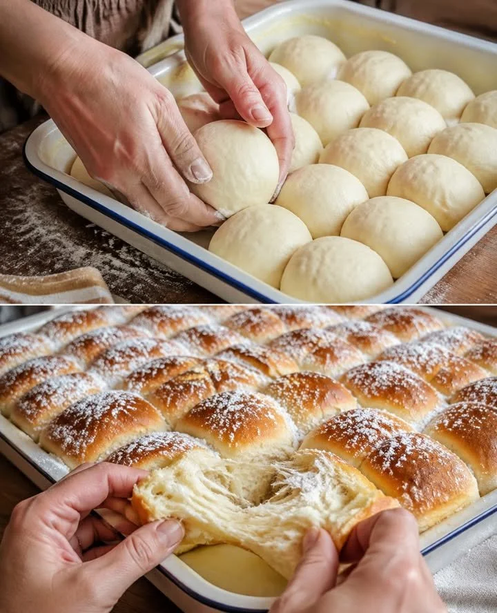 Köstliche Omas Buchteln aus altem Kochbuch, weich und fluffig gebacken.